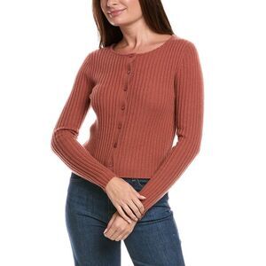 The Cashmere Project Womens Ribbed Button Cashmere Cardigan, Brown